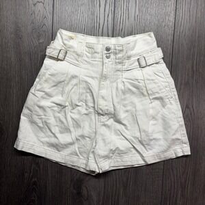 Levis Premium Women White High Waisted Size 25 Pleated Utility Denim Shorts